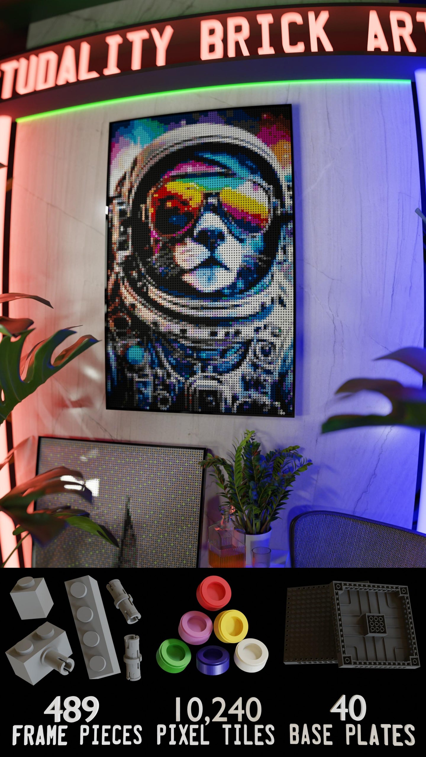 Purrsuit of Space LEGO® Style mosaic kit with clear building instructions